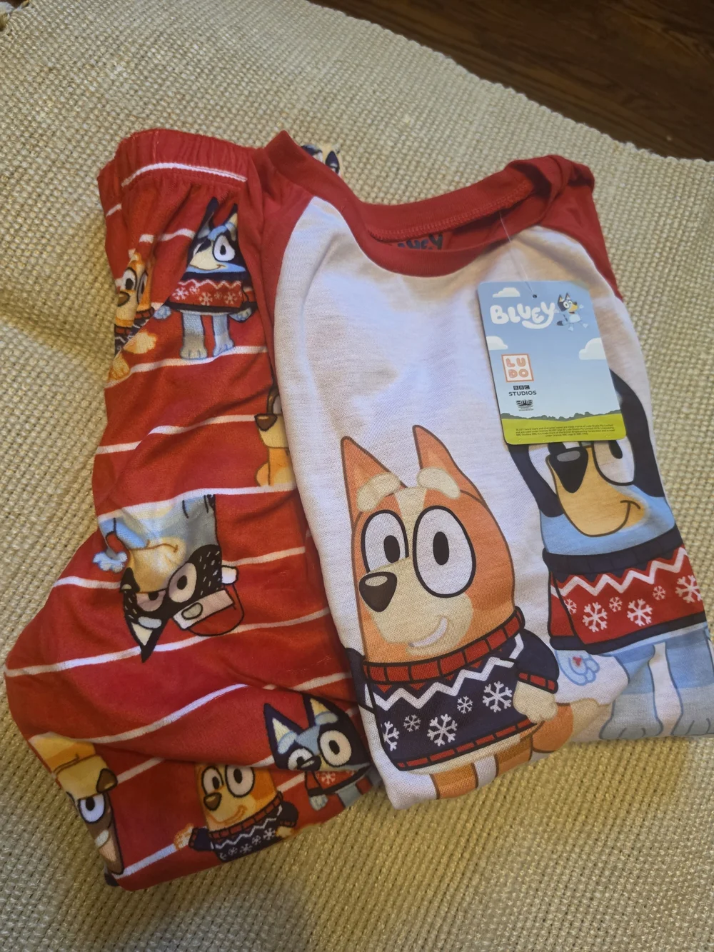 Bluey Kids Red Character Pajama Set - Cozy Holiday Print